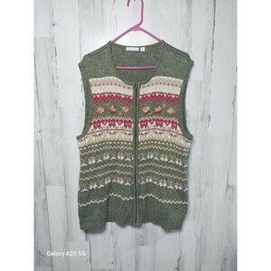 Traditions Women's 3X Green Knit Zip Up Holiday Sweater Vest